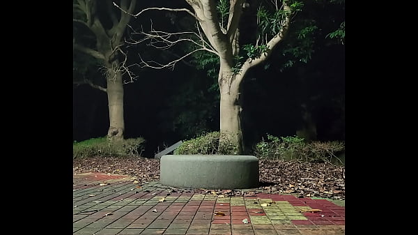 青年が野外で目隠しオナニー