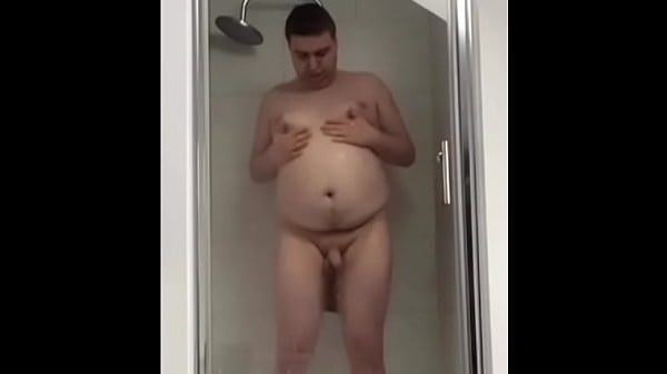 Gay young chubby fag Adrien takes a shower on camera and shows off his ass and dick after