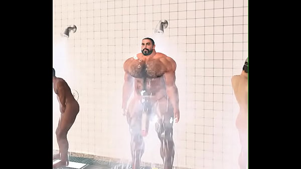 muscle bear urschel and teammates shower in football locker room
