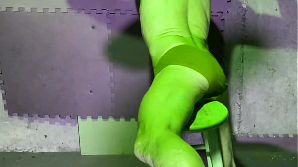 preview stretching in Basement on Stool in briefs – color changing