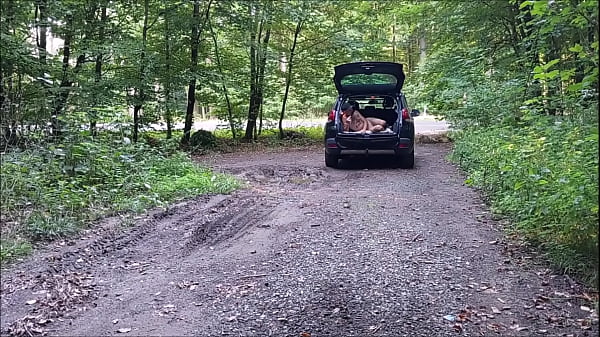 naked pathetic slave exposed in penis cage outdoor, public hiking, piss, travel in trunk like a pig, BDSM CBT