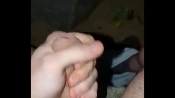 Twink jerking off outside, big cumshot in public