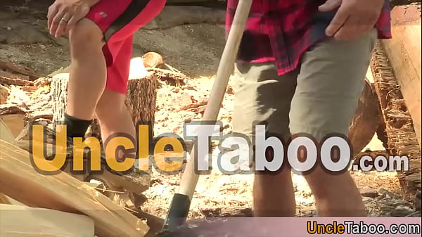 Chopping wood with stepdad is not easy Especially when he is half naked