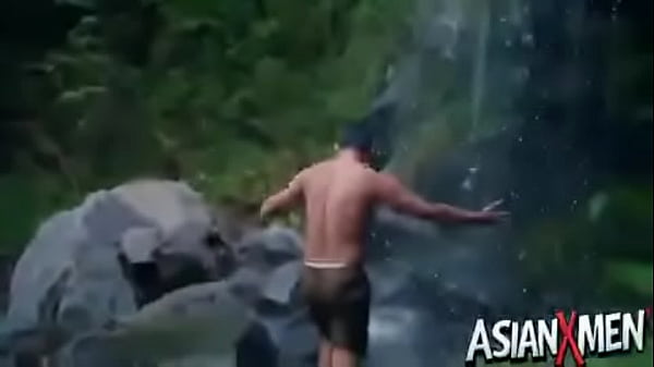 Asian man fuck a flashlight while jerking off outdoor in the camping trip