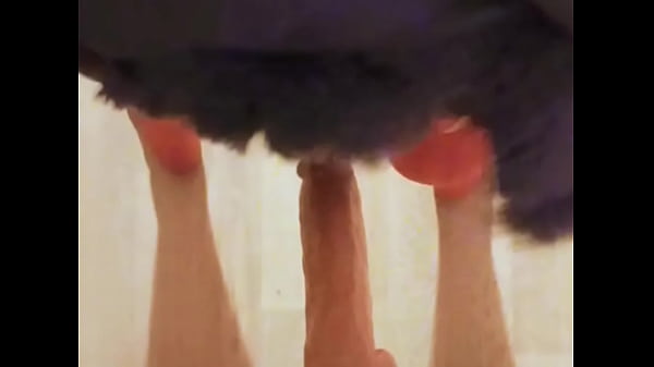 Horny crossdressing femboy rides a 12 inch dildo