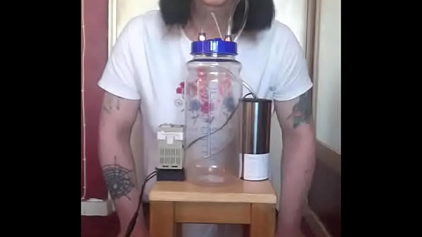 bisexual crossdresser with his portable cow milking machine part 4
