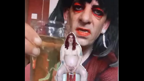 bisexual sissy male naked and exposed while taking a pee then swallowing it part 1