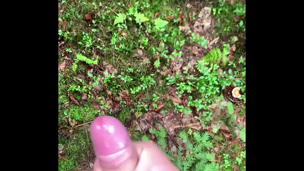 Cumming in forest