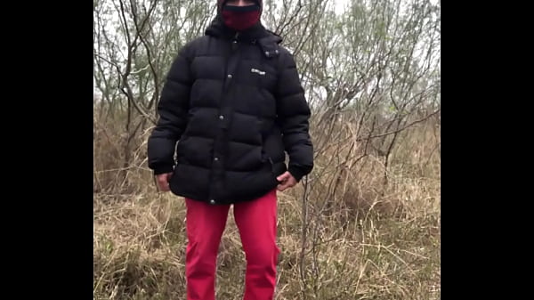 hairy latino man doesn’t bother about weather and jerks off outside