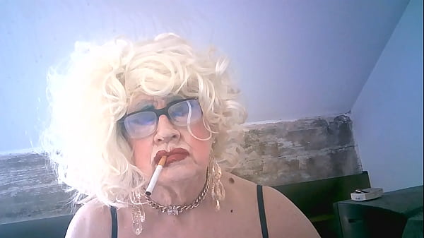 Mature cum slut Sarah Shitcunt, the nasty tranny  barmaid of your dreams, smokes for you