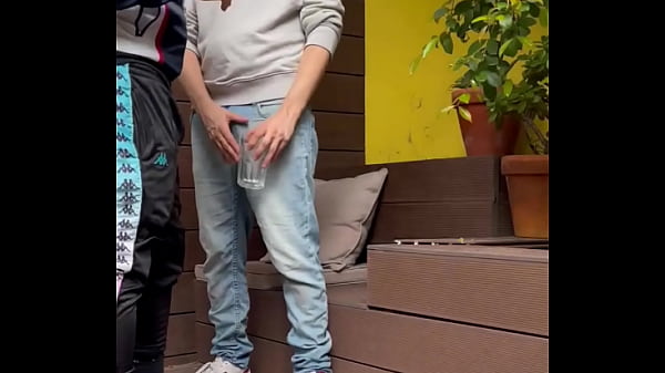 Pissed in a glass while my flatmate gets hard watching… then we drank it