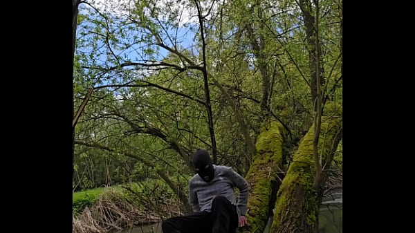 Outdoor wanking at the river, almost caught
