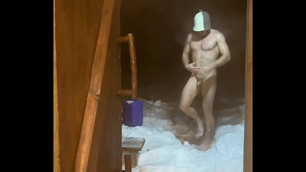Sex VLOG from VILLAGE / Horny in the bathhouse and jerking off a big dick / Pissing in an outdoor toilet in winter