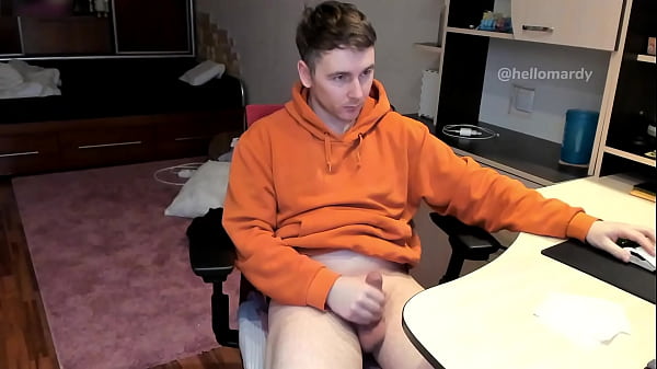 Stud Guy Watches Porn and Jerking Uncut Hot Cock