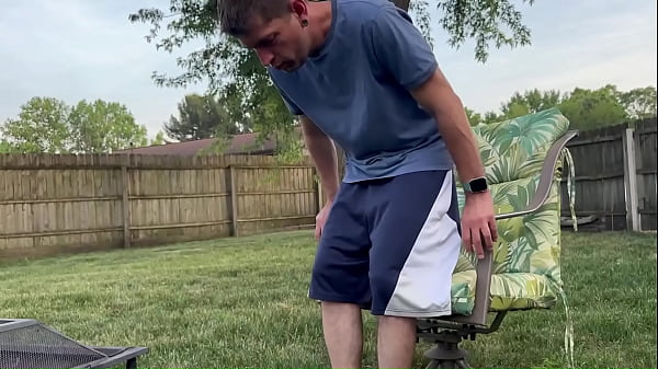 Backyard Cumshot – Jeffrey Jaxxon Jerking by the Firepit, Neighbors Outside