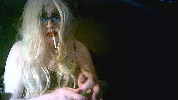 Filthy old slag Sarah, smokes in bra, fishnets and heels, before a night  out  picking up gross old fat guys