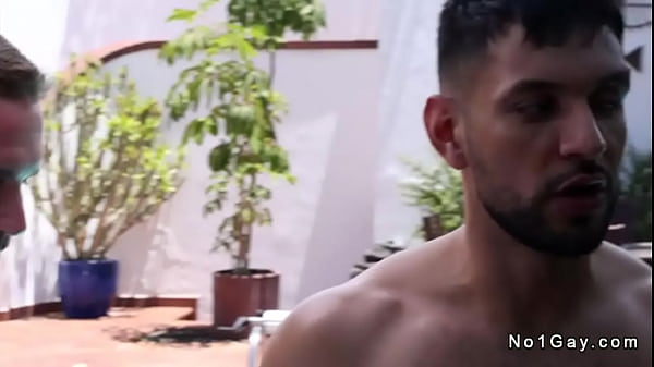 Gays anal fuck and cum by the pool outdoors