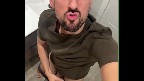 verbal daddy jerking off bust a thick load in public wc