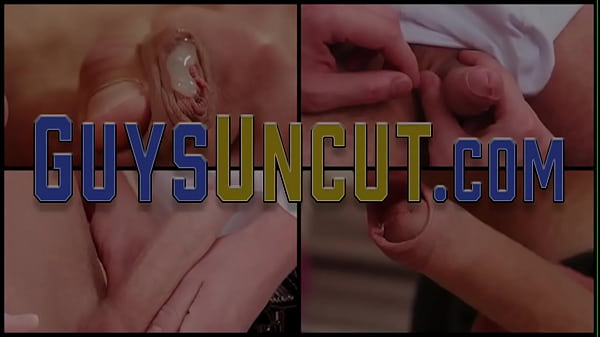 Skinny gay twink tugging uncut dick